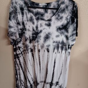 Ava James Size XXL Black & White Short Sleeve Pullover Top